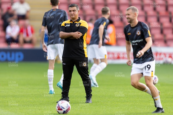 130824 - Leyton Orient v Newport County - Carabao Cup -  Nelson Jardim manager of Newport County AFC looks on during the warming up