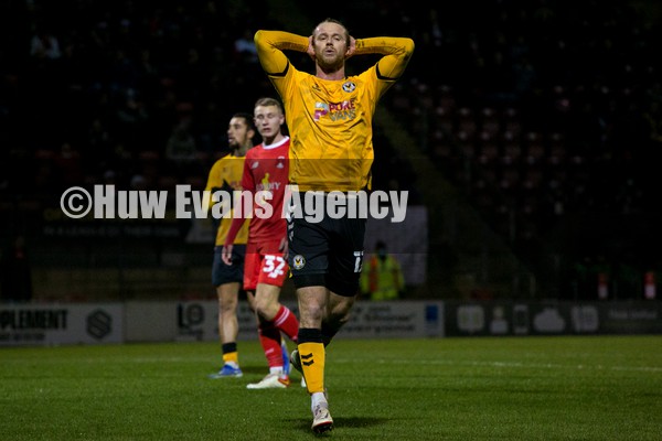 250122 - Leyton Orient v Newport County - Sky Bet League 2 - Alex Fisher of Newport County looks dejected