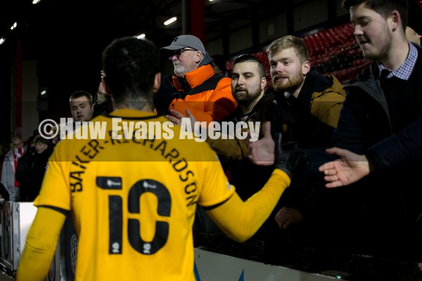 250122 - Leyton Orient v Newport County - Sky Bet League 2 - Courtney Baker-Richardson of Newport County celebrates with fans