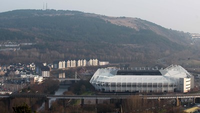 180315 - Picture a General View of the Liberty Stadium, Swansea from the ruins of Morris Castle