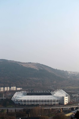 180315 - Picture a General View of the Liberty Stadium, Swansea from the ruins of Morris Castle