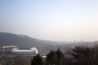 180315 - Picture a General View of the Liberty Stadium, Swansea from the ruins of Morris Castle