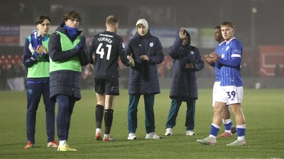 201225 - Lincoln City v Cardiff City - Sky Bet League 1 - Cardiff team applaud the travelling fans at the end of the match