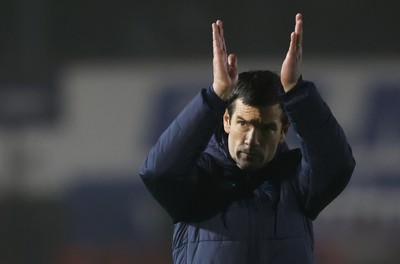 201225 - Lincoln City v Cardiff City - Sky Bet League 1 - Manager Brian Barry-Murphy of Cardiff applauds the travelling fans at the end of the match