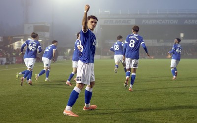 201225 - Lincoln City v Cardiff City - Sky Bet League 1 - Alex Robertson of Cardiff celebrates to fans on Perry Ng of Cardiff goal