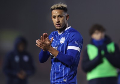 201225 - Lincoln City v Cardiff City - Sky Bet League 1 - Callum Robinson of Cardiff applauds the travelling fans at the end of the match