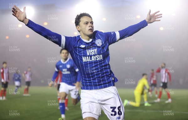 201225 - Lincoln City v Cardiff City - Sky Bet League 1 - Perry Ng of Cardiff celebrates 1st Cardiff goal in 2nd half