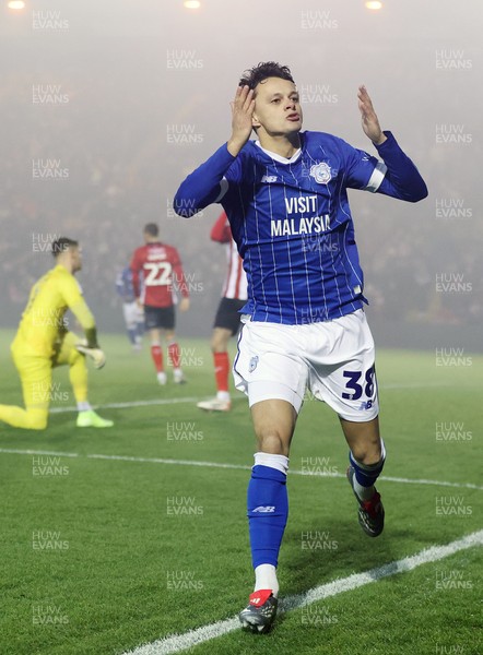 201225 - Lincoln City v Cardiff City - Sky Bet League 1 - Perry Ng of Cardiff celebrates 1st Cardiff goal in 2nd half