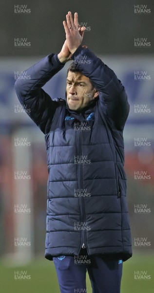 201225 - Lincoln City v Cardiff City - Sky Bet League 1 - A dejected Manager Brian Barry-Murphy of Cardiff applauds the travelling fans at the end of the match