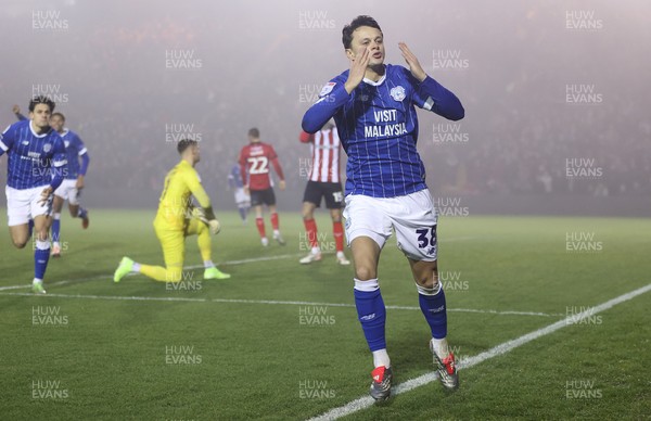 201225 - Lincoln City v Cardiff City - Sky Bet League 1 - Perry Ng of Cardiff celebrates Cardiff’s only goal and blows kisses to the fans