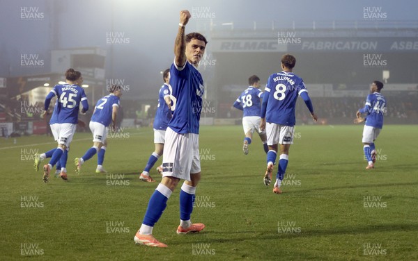 201225 - Lincoln City v Cardiff City - Sky Bet League 1 - Alex Robertson of Cardiff celebrates to fans on Perry Ng of Cardiff goal