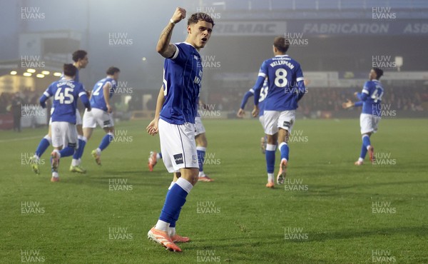 201225 - Lincoln City v Cardiff City - Sky Bet League 1 - Alex Robertson of Cardiff celebrates to fans on Perry Ng of Cardiff goal