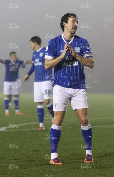 201225 - Lincoln City v Cardiff City - Sky Bet League 1 - Ryan Wintle of Cardiff rues missed chance
