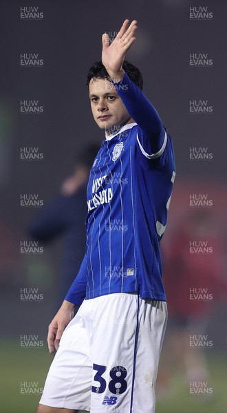 201225 - Lincoln City v Cardiff City - Sky Bet League 1 - Perry Ng of Cardiff waves to the travelling fans at the end of the match