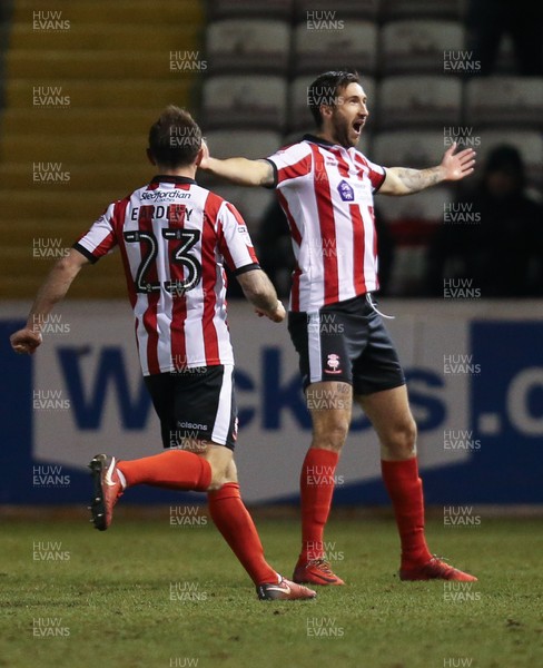 300118 - Lincoln City v Newport County, Sky Bet League 2 - Ollie Palmer of Lincoln City celebrates after scoring the third goal