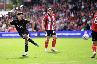 190926 - Lincoln City v Swansea City - Sky Bet Championship - Marko Stamenic of Swansea City has a shot on goal