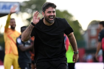 190926 - Lincoln City v Swansea City - Sky Bet Championship - Vitor Matos, Swansea Head Coach celebrates towards the Swansea supporters at full time