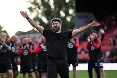 190926 - Lincoln City v Swansea City - Sky Bet Championship - Vitor Matos, Swansea Head Coach celebrates towards the Swansea supporters at full time