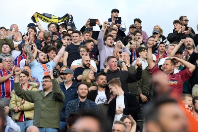 190926 - Lincoln City v Swansea City - Sky Bet Championship - Swansea fans celebrate the win at full time