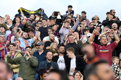 190926 - Lincoln City v Swansea City - Sky Bet Championship - Swansea fans celebrate the win at full time