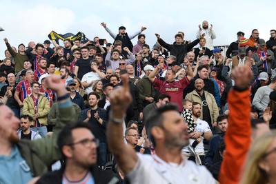 190926 - Lincoln City v Swansea City - Sky Bet Championship - Swansea fans celebrate the win at full time