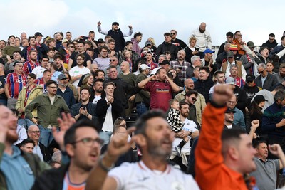190926 - Lincoln City v Swansea City - Sky Bet Championship - Swansea fans celebrate the win at full time