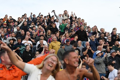 190926 - Lincoln City v Swansea City - Sky Bet Championship - Swansea fans celebrate the win at full time
