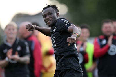 190926 - Lincoln City v Swansea City - Sky Bet Championship - Jospeh Opoku of Swansea City celebrates at full time