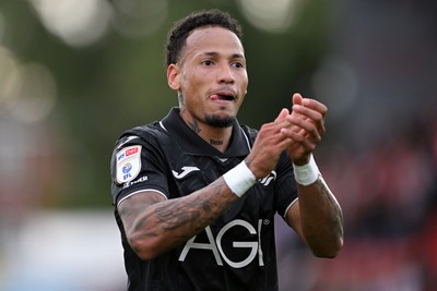 190926 - Lincoln City v Swansea City - Sky Bet Championship - Ronald of Swansea City celebrates at full time