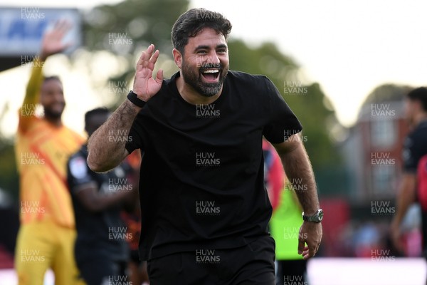 190926 - Lincoln City v Swansea City - Sky Bet Championship - Vitor Matos, Swansea Head Coach celebrates towards the Swansea supporters at full time