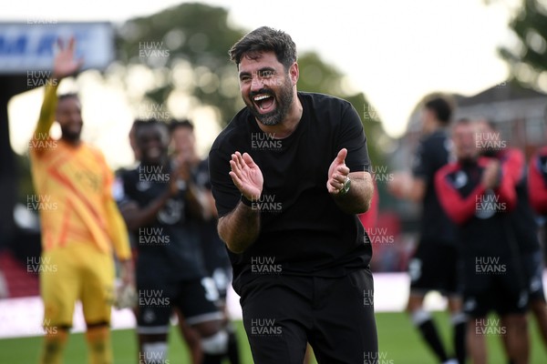 190926 - Lincoln City v Swansea City - Sky Bet Championship - Vitor Matos, Swansea Head Coach celebrates towards the Swansea supporters at full time