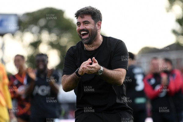 190926 - Lincoln City v Swansea City - Sky Bet Championship - Vitor Matos, Swansea Head Coach celebrates towards the Swansea supporters at full time