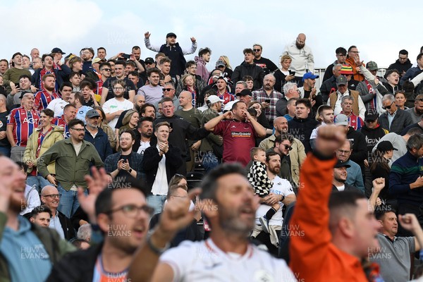 190926 - Lincoln City v Swansea City - Sky Bet Championship - Swansea fans celebrate the win at full time