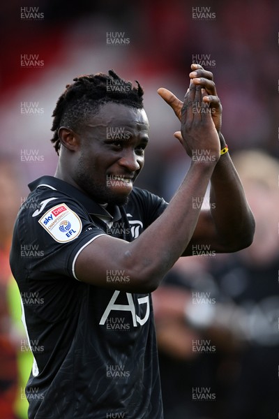 190926 - Lincoln City v Swansea City - Sky Bet Championship - Jospeh Opoku of Swansea City celebrates at full time