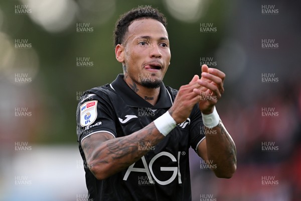190926 - Lincoln City v Swansea City - Sky Bet Championship - Ronald of Swansea City celebrates at full time