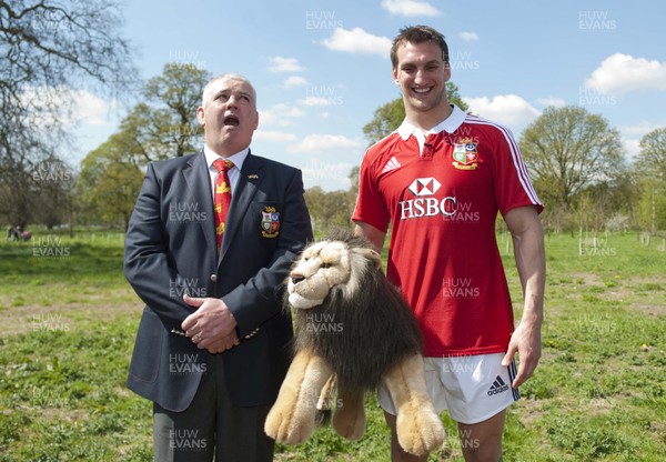 300413 - Lions Squad Annpouncement - Head Coach Warren Gatland, left, jokes to the media as he and British & Irish Lions Captain Sam Warburton  pose for the media at the Lions Squad Press Conference