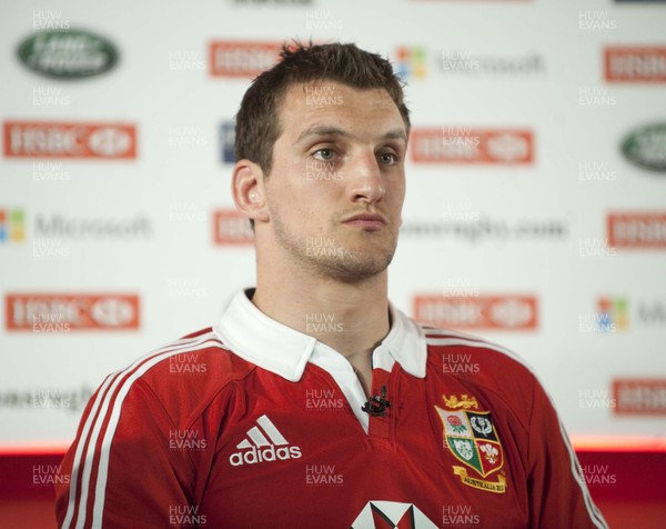 300413 - Lions Squad Announcement - Sam Warburton sits on stage at the British & Irish Lions 2013 Squad Announcement Press Conference