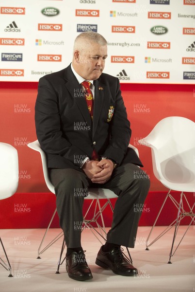 300413 - Lions Squad Announcement -  British & Irish Lions Head coach Warren Gatland sits on stage at the Squad Announcement Press Conference