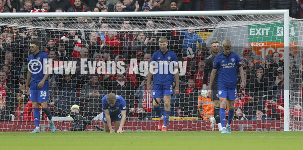 060222 - Liverpool v Cardiff City - FA Cup Fourth Round - Dejected Cardiff players after 2nd Liverpool goal