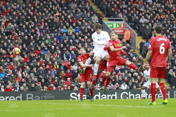 210117 - Liverpool v Swansea City, Premier League - Fernando Llorente of Swansea City (centre) scores his side's second goal by Ian Smith/Huw Evans Agency