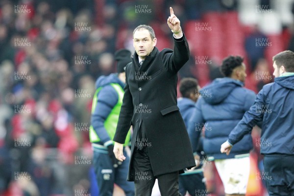 210117 - Liverpool v Swansea City, Premier League - Swansea City Manager Paul Clement acknowledges the Swansea City fans at the end of the match by Huw Evans Agency