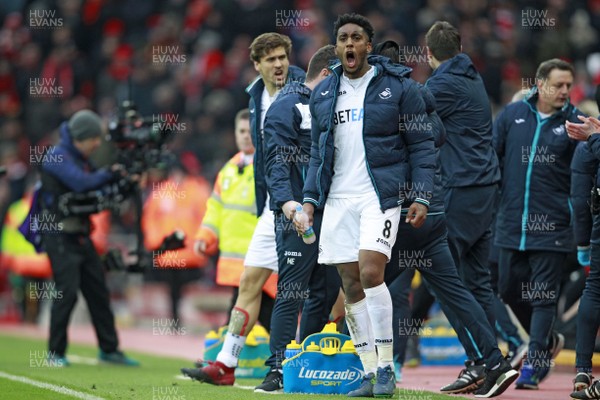 210117 - Liverpool v Swansea City, Premier League - Leroy Fer of Swansea City celebrates at the end of the match by Huw Evans Agency