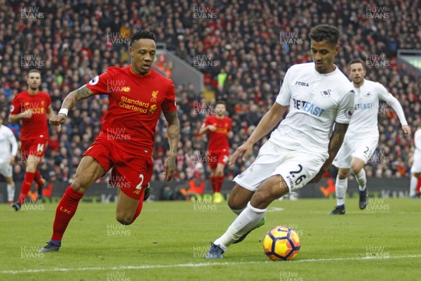 210117 - Liverpool v Swansea City, Premier League - Kyle Naughton of Swansea City (right) in action with Nathaniel Clyne of Liverpool by Huw Evans Agency