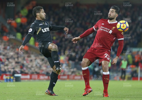 261217 - Liverpool v Swansea City - Premier League - Wayne Routledge of Swansea and Emre Can of Liverpool