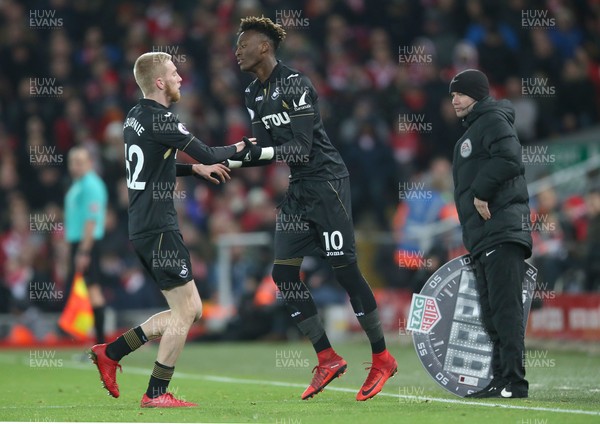 261217 - Liverpool v Swansea City - Premier League - Tammy Abraham of Swansea comes on for Oliver McBurnie of Swansea