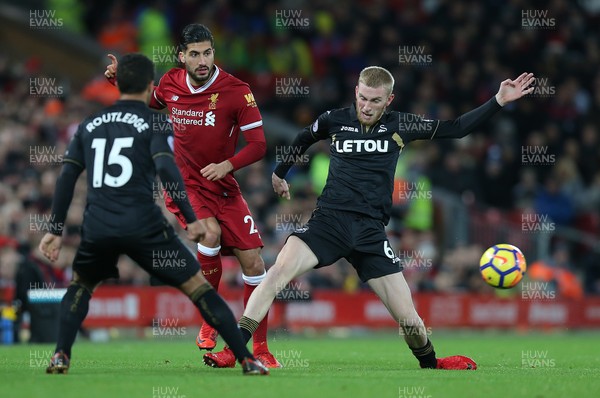 261217 - Liverpool v Swansea City - Premier League - Emre Can of Liverpool and Oliver McBurnie of Swansea and Wayne Routledge of Swansea