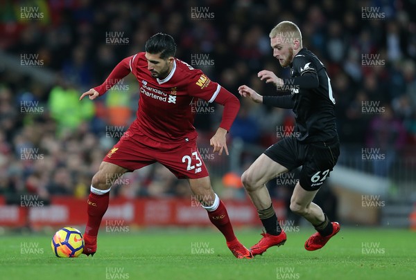 261217 - Liverpool v Swansea City - Premier League - Emre Can of Liverpool and Oliver McBurnie of Swansea261217 - Liverpool v Swansea City - Premier League - Emre Can of Liverpool and Oliver McBurnie of Swansea