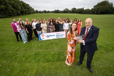 190626 - Llandaff North RFC Women’s WRU National League Presentation - Captain Cerys Sweetman is presented the trophy by Lloyd Morgan