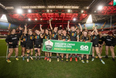 120426 - Llandaff North v Bonymaen - Womens Cup Final - Cerys Sweetman lifts the trophy alongside team mates