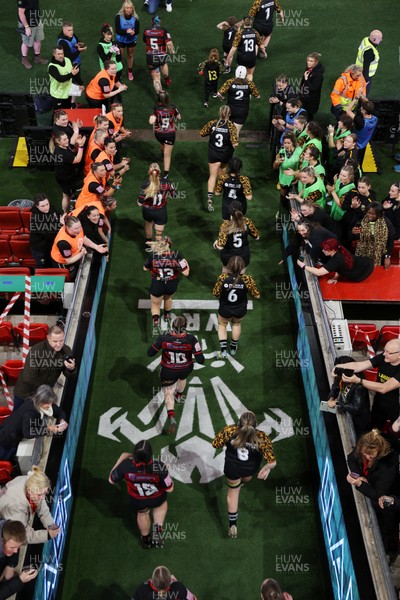 120426 - Llandaff North v Bonymaen - Womens Cup Final - Teams run out onto the field